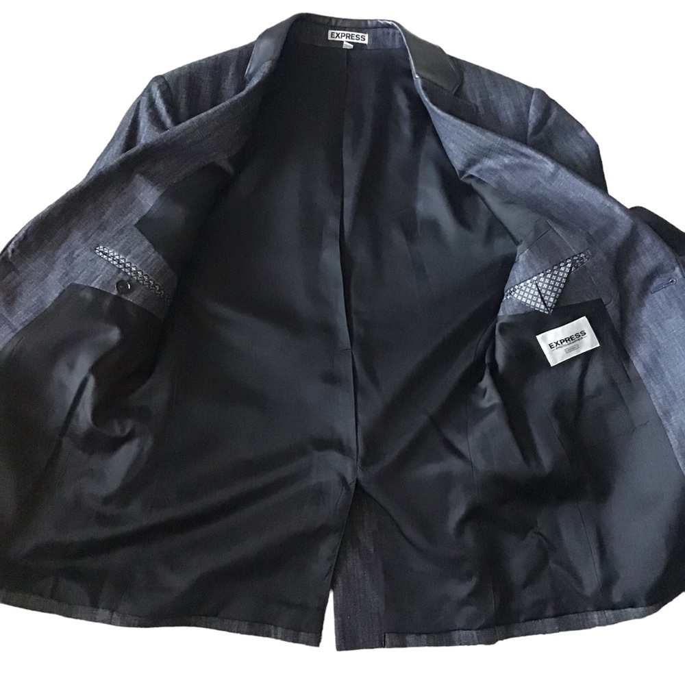 EXPRESS Men Photographer Suit Jacket Fitted Faux Leather Trim Size 36 Short NWOT - Picture 7 of 7
